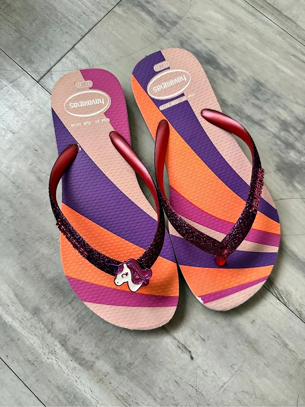 Havaianas Kids Fantasy Unicorn Flip Flops Pink & Purple US 2